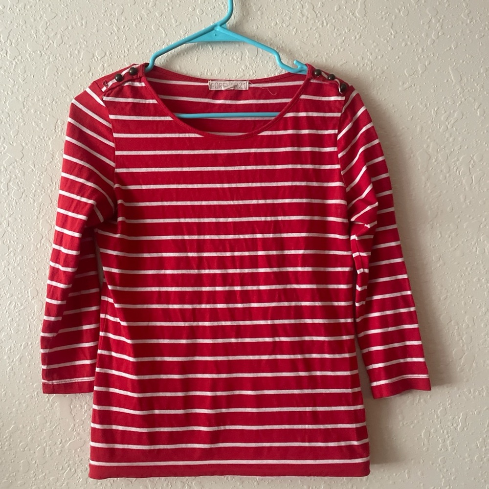 Forever 21 Red and White Long Sleeve Tee
